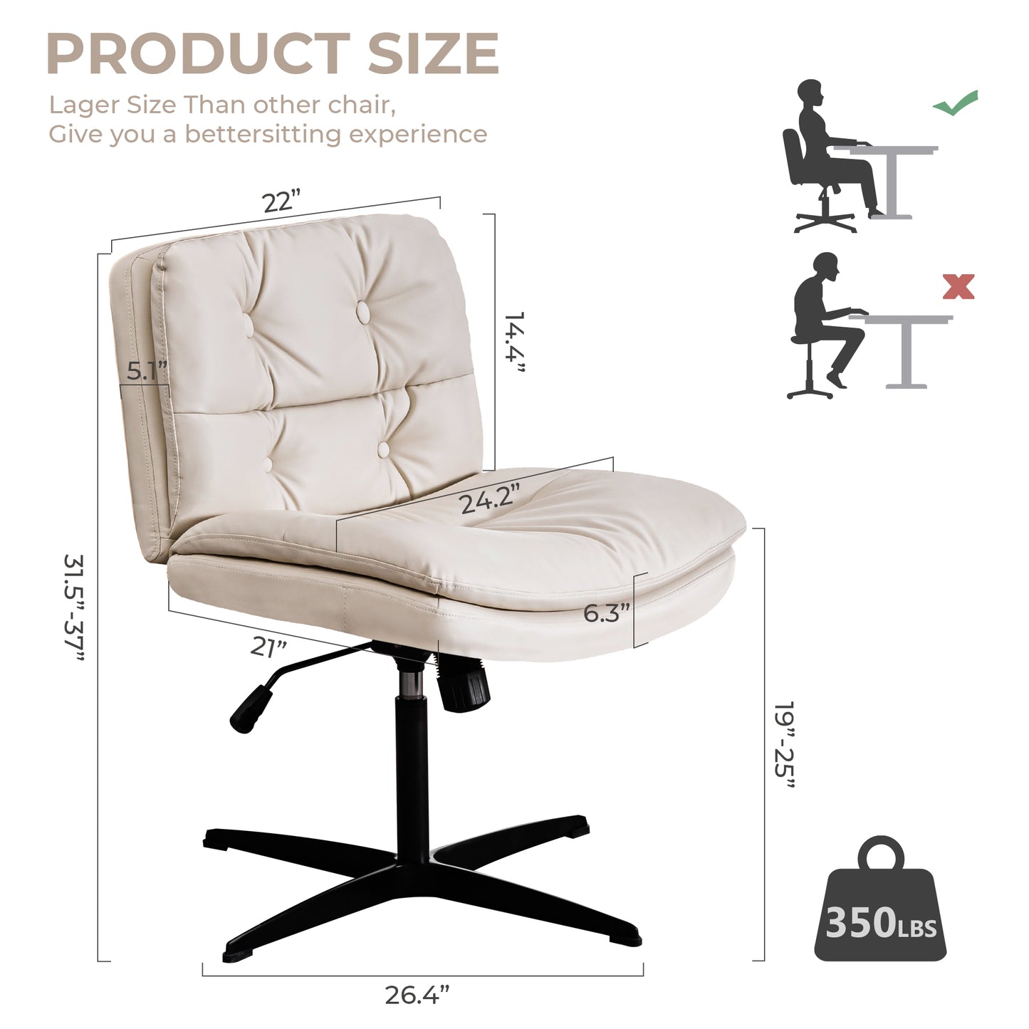 Large Size Armless Home Office Desk Chair Vanity Chair FX-683