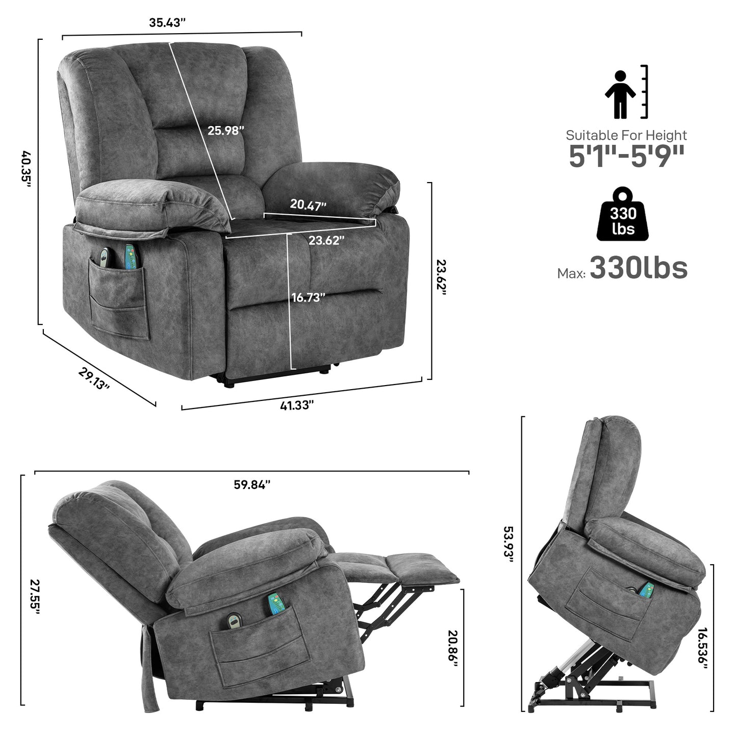 Power Lift Recliner Chair Sofa for Elderly with Massage FX-9013LM